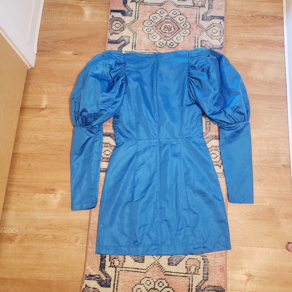 Blue Satin Puff Sleeve Dress - Picture 3 of 7